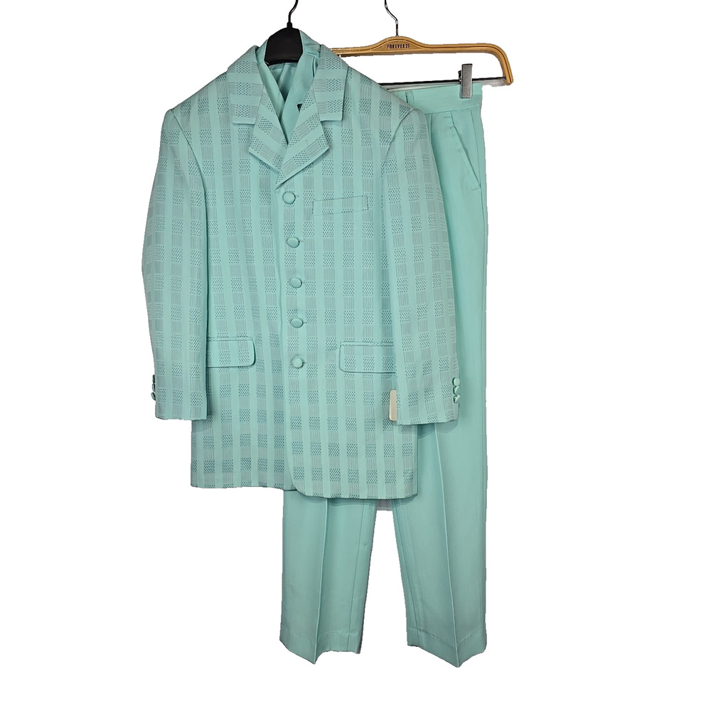 Falcone Jr Boys 3 PC Formal Dress Suit Dusk Trio Jr "teal" Pinstripe‎ 12R x W26